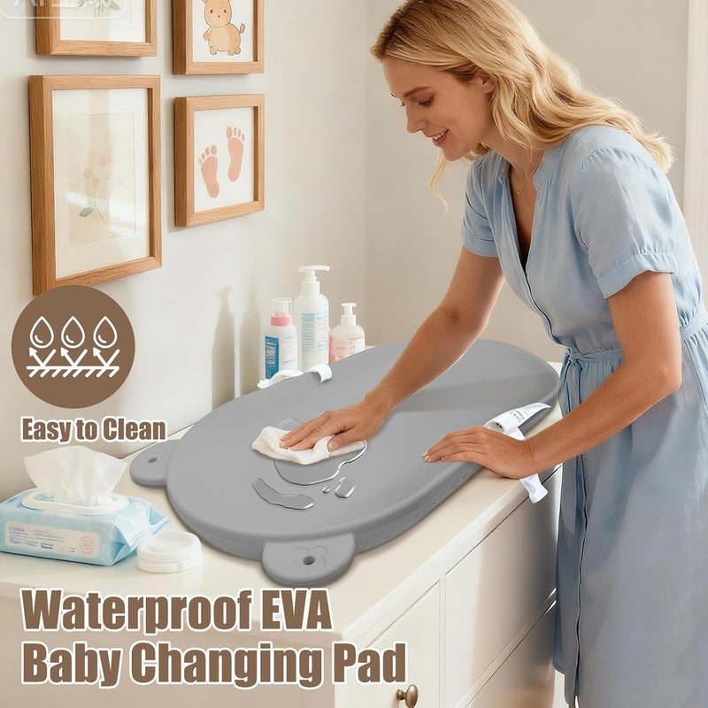 FLEUFAB Waterproof Baby Changing Pad, Lightweight and Portable Changing Table with Strap for Changing Diaper, Dresser, Changing Table, Bed, Wipeable Changing Pad, Grey - Image 2